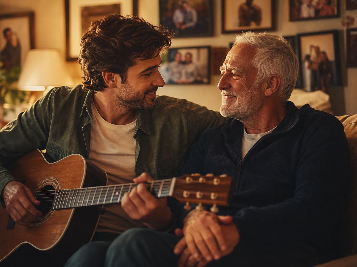 Семейный момент с папой и гитарой для статьи о песне на заказ