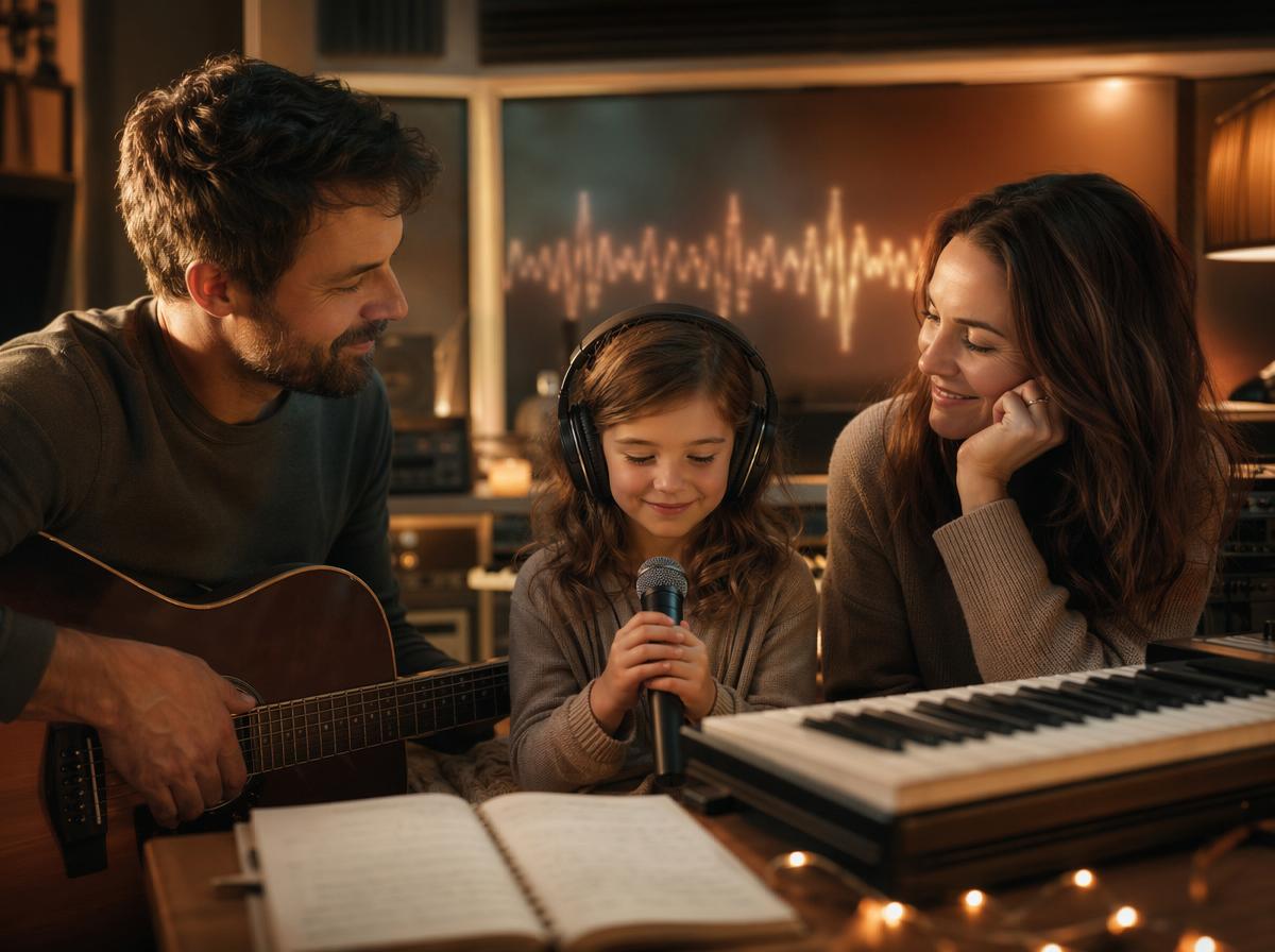 Cделать трек дочери: тёплая семейная сцена с музыкой и микрофоном