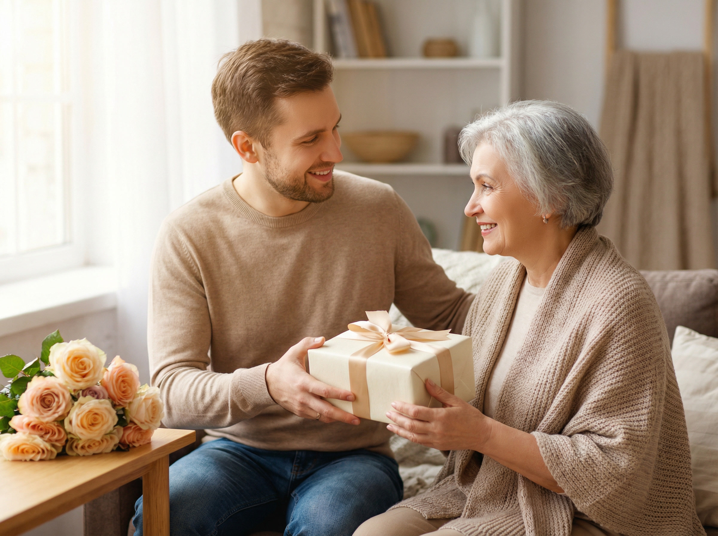 Что подарить маме от сына - трогательный момент вручения подарка маме