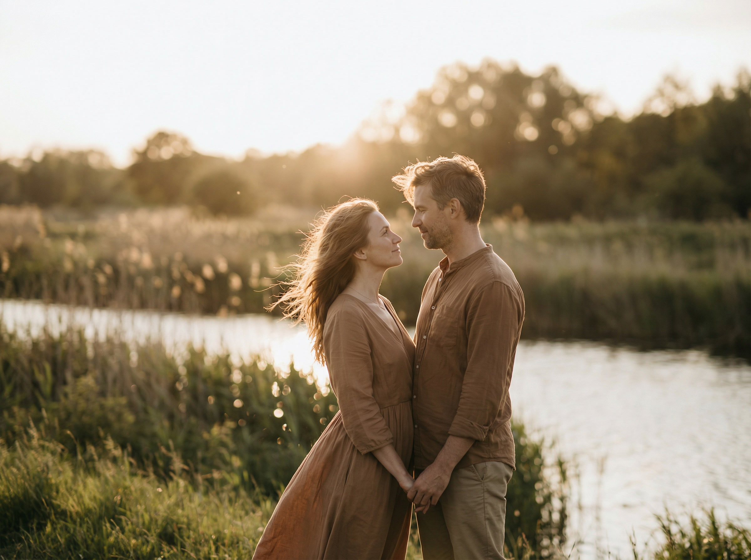 Романтичная пара супругов на закате как символ авторской песни о любви