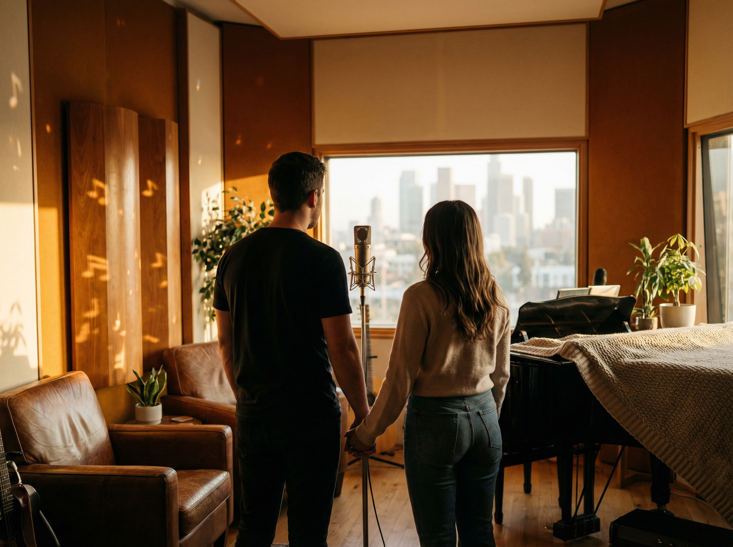 Пара в студии записывает индивидуальную песню про отношения