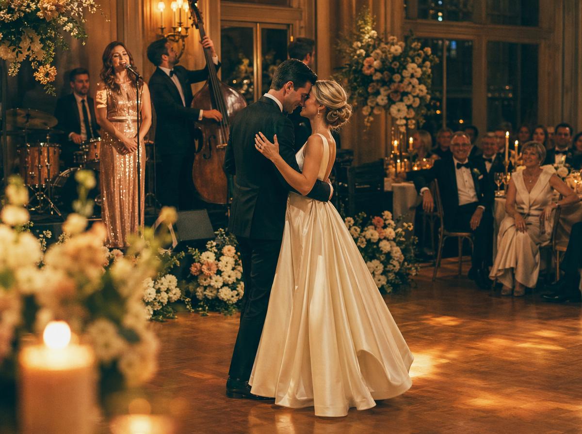 Молодожены танцуют на свадьбе под персональную романтическую песню