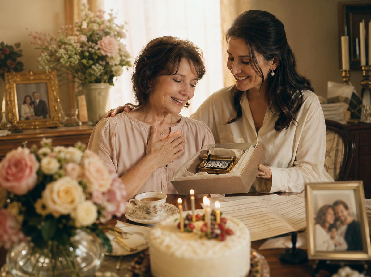 Мама получает авторскую песню на день рождения в кругу семьи